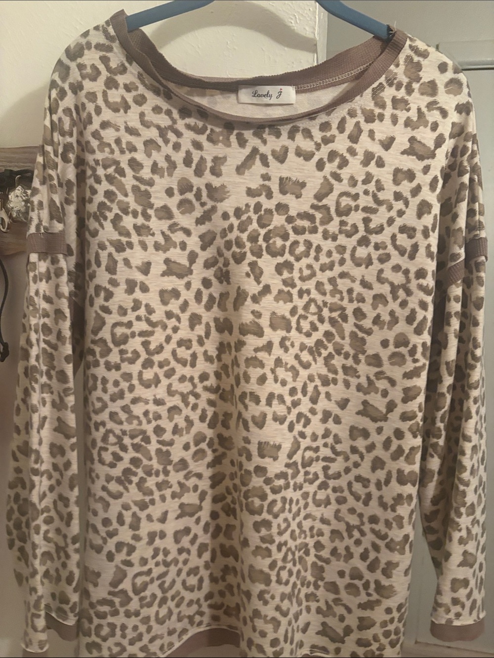 Lovely J Beige Leopard Print Long Sleeve Sweatshirt